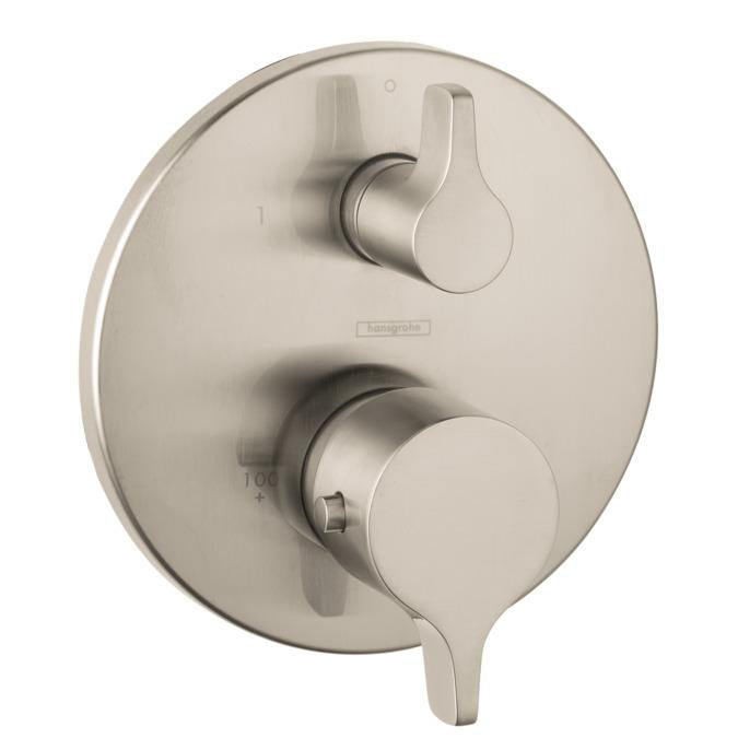Hansgrohe 04230820 S Thermostatic Valve Trim with Integrated Volume Control - Less Valve in Brushed Nickel