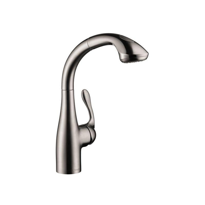 Hansgrohe Allegro E Single Handle Deck Mounted 2-Spray Semi-Arc Pull-Out Kitchen Faucet in Steel Optic