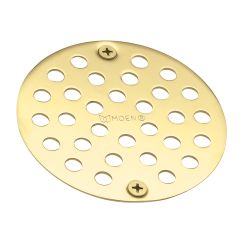 Moen 4" Round Shower Drain Cover with Exposed Screw Installation in Polished Brass