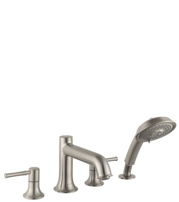 Hansgrohe Talis C Roman Tub Filler Faucet with Diverter Metal Lever Handles and 2.0 GPM Multi Function Hand Shower Less Valve in Brushed Nickel