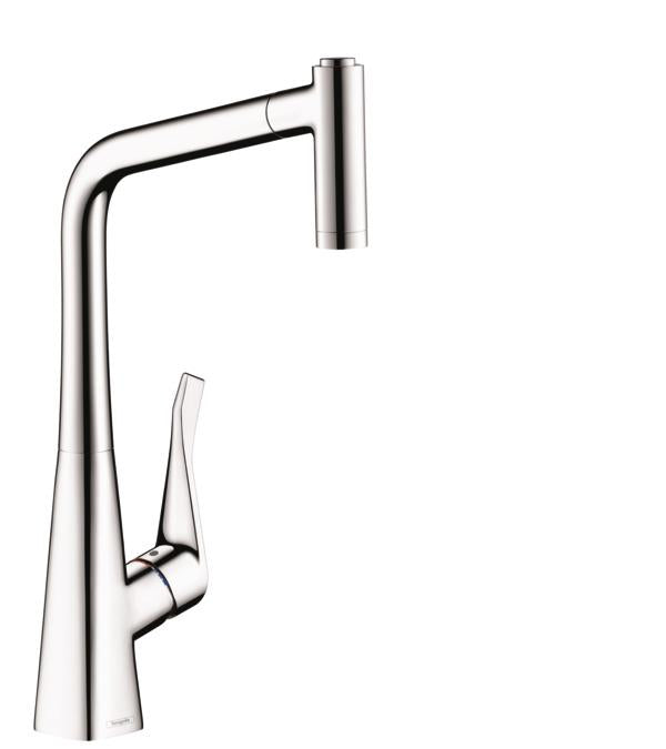 Hansgrohe Metris High-Arc Pull-Out Kitchen Faucet with Magnetic Docking Spray Head and Locking Diverter in Chrome