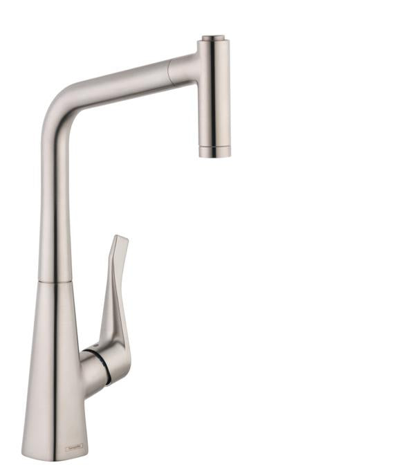 Hansgrohe Metris High-Arc Pull-Out Kitchen Faucet with Magnetic Docking Spray Head and Locking Diverter in Steel Optic