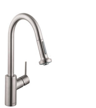 Load image into Gallery viewer, Hansgrohe 14877801 Talis S Pull-Down Kitchen Faucet with High-Arc Spout Magnetic Docking Non-Locking Spray Diverter in Steel Optic
