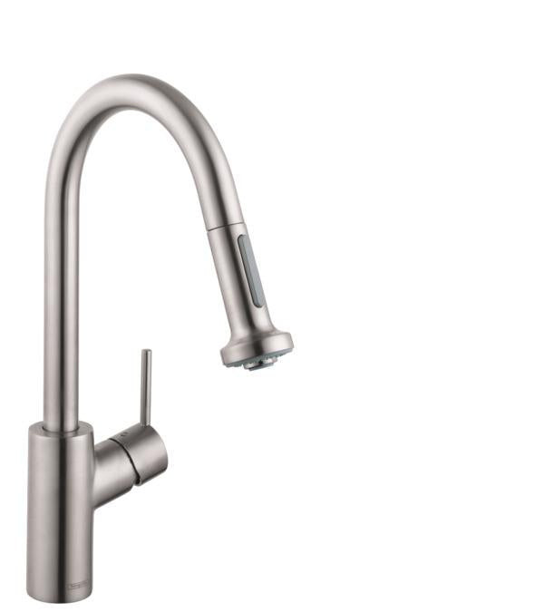 Hansgrohe 14877801 Talis S Pull-Down Kitchen Faucet with High-Arc Spout Magnetic Docking Non-Locking Spray Diverter in Steel Optic