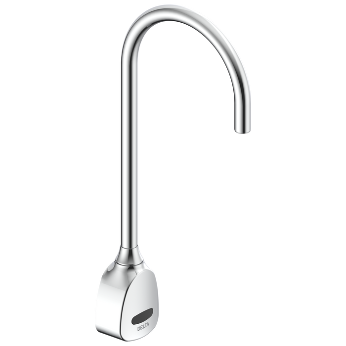 Delta Commercial Series: Hardwire Electronic Wall Mount Basin Faucet with Gooseneck Spout