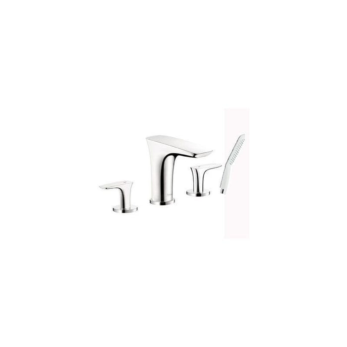 Hansgrohe Pura Vida Roman Tub Filler Faucet with Diverter Metal Lever Handles and 2.0 GPM Single Function Hand Shower Less Valve in Chrome