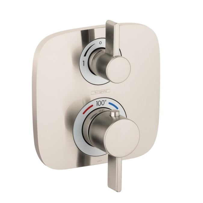 Hansgrohe 15708821 Soft Cube Thermostatic Trim with Volume Control and Diverter in Brushed Nickel
