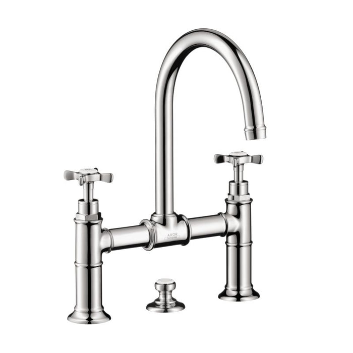 Axor Montreux 1.2 GPM Widespread Bridge Bathroom Faucet with Swivel Spout Cross Handles and Drain Assembly in Chrome