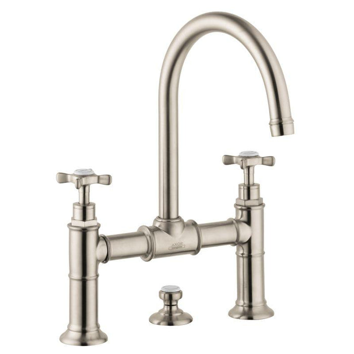 Axor Montreux 1.2 GPM Widespread Bridge Bathroom Faucet with Swivel Spout Cross Handles and Drain Assembly in Brushed Nickel