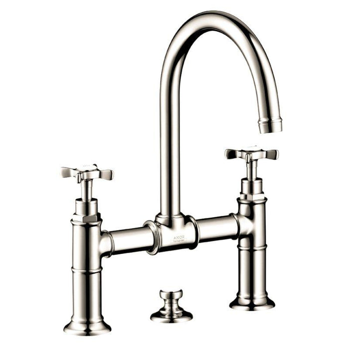 Axor Montreux 1.2 GPM Widespread Bridge Bathroom Faucet with Swivel Spout Cross Handles and Drain Assembly in Polished Nickel