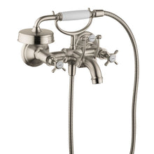 Load image into Gallery viewer, Axor 16540821 Montreux Roman Tub Filler Faucet Wall Mounted with Diverter Metal Cross Handles and 2.5 GPM Single Function Hand Shower Less Valve in Brushed Nickel
