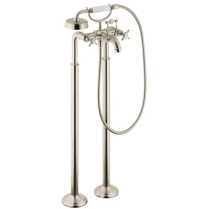 Axor Montreux Roman Tub Filler Faucet Free Standing with Diverter 50" Techniflex Hose and 2.5 GPM Single Function Hand Shower Less Valve in Brushed Nickel