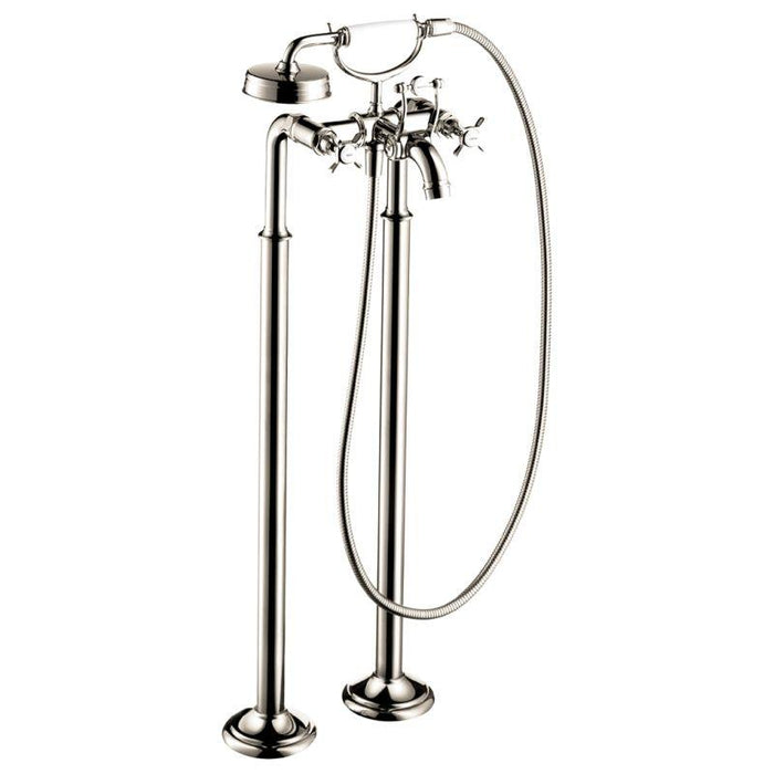 Axor Montreux Roman Tub Filler Faucet Free Standing with Diverter 50" Techniflex Hose and 2.5 GPM Single Function Hand Shower Less Valve in Polished Nickel