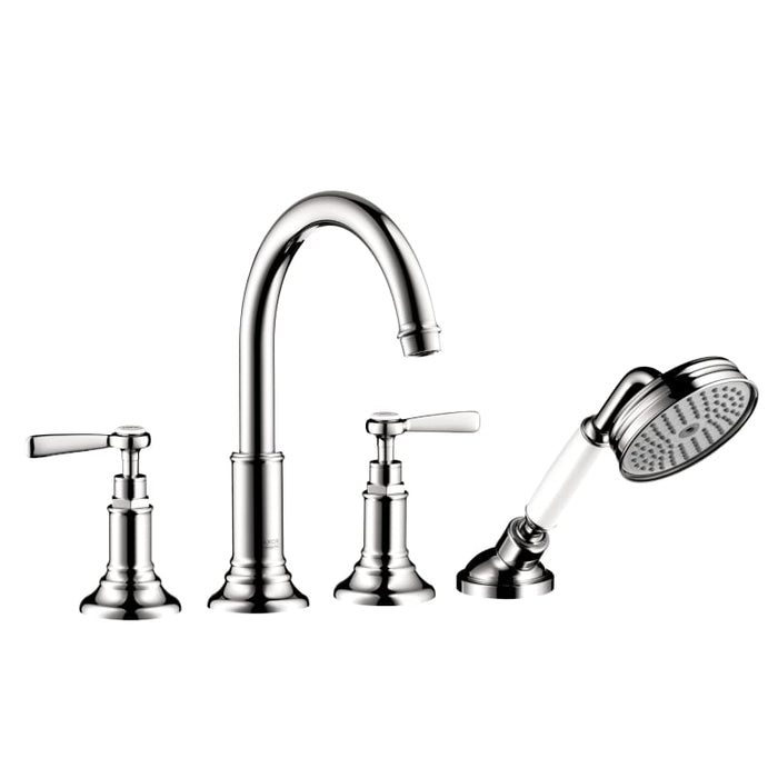 Axor Montreux Roman Tub Filler Faucet Deck Mounted with Diverter Metal Lever Handles and 2.5 GPM Single Function Hand Shower Less Valve in Chrome