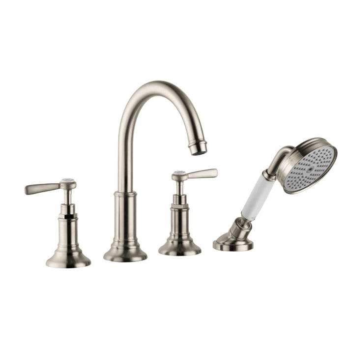 Axor Montreux Roman Tub Filler Faucet Deck Mounted with Diverter Metal Lever Handles and 2.5 GPM Single Function Hand Shower Less Valve in Brushed Nickel