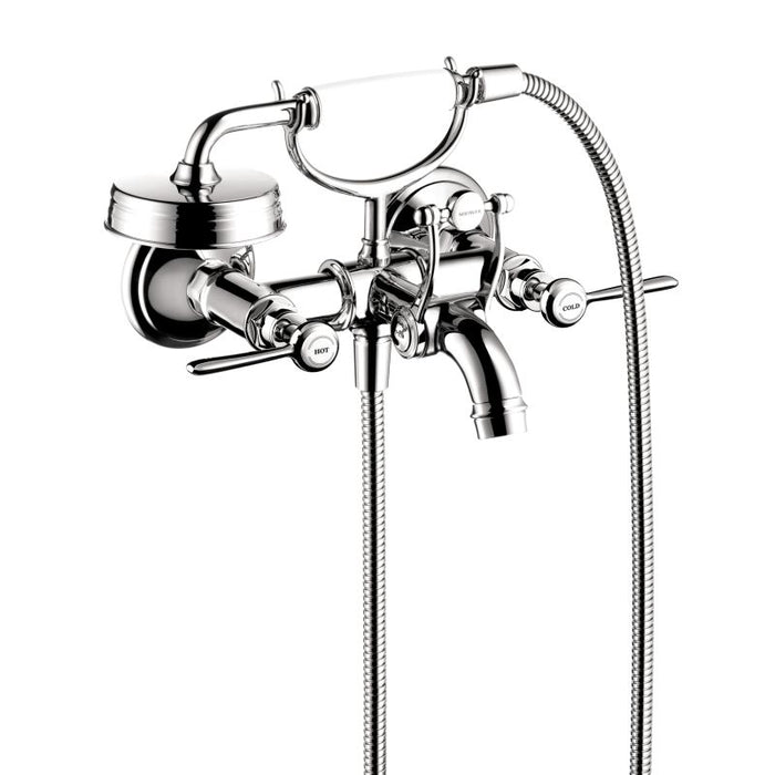 Axor Montreux Roman Tub Filler Faucet Wall Mounted with Diverter Metal Lever Handles and 2.5 GPM Single Function Hand Shower Less Valve in Chrome