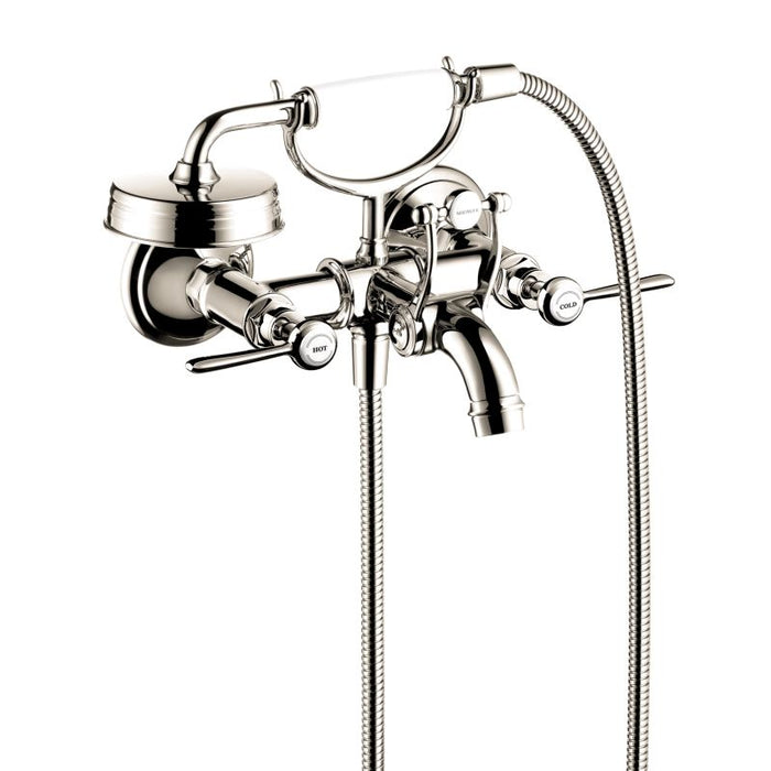Axor Montreux Roman Tub Filler Faucet Wall Mounted with Diverter Metal Lever Handles and 2.5 GPM Single Function Hand Shower Less Valve in Polished Nickel