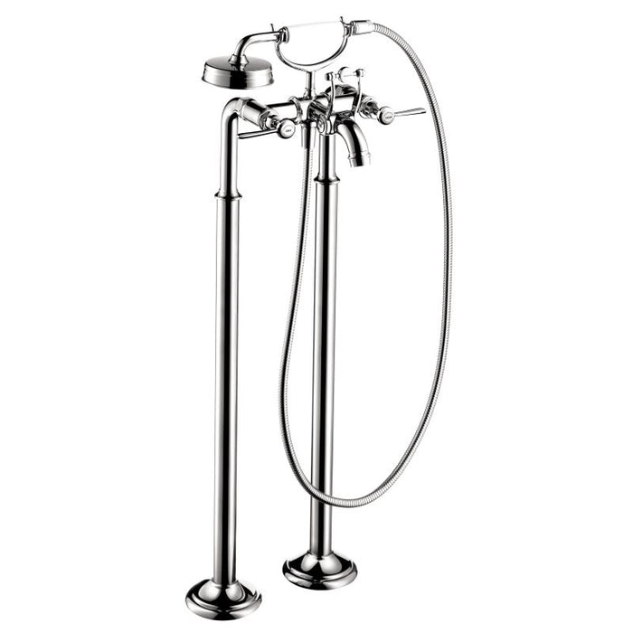 Axor Montreux Roman Tub Filler Faucet Freestanding with Diverter Metal Lever Handles 50" Techniflex Hose and 2.5 GPM Single Function Hand Shower Less Valve in Chrome