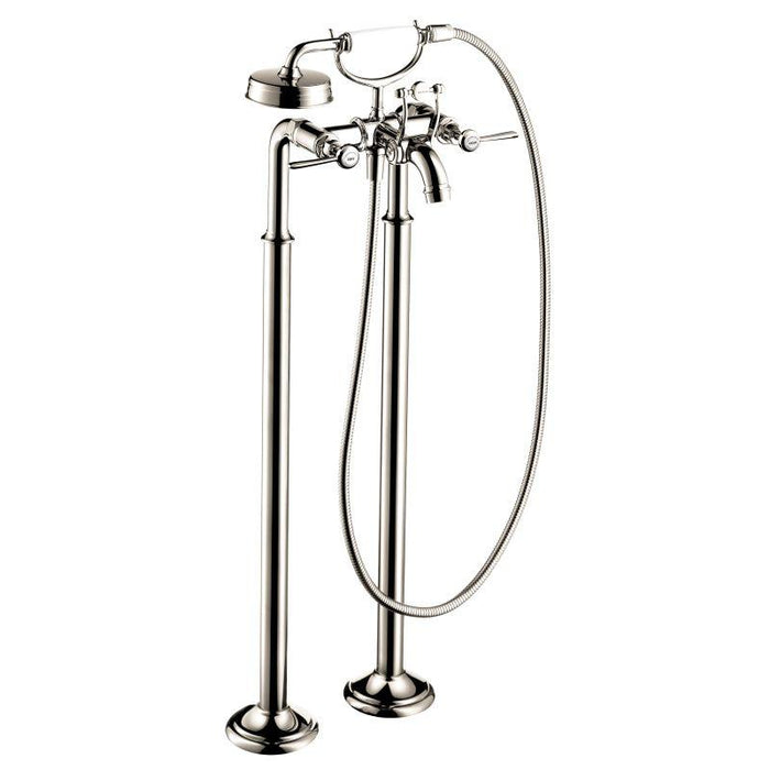 Axor Montreux Roman Tub Filler Faucet Freestanding with Diverter Metal Lever Handles 50" Techniflex Hose and 2.5 GPM Single Function Hand Shower Less Valve in Polished Nickel