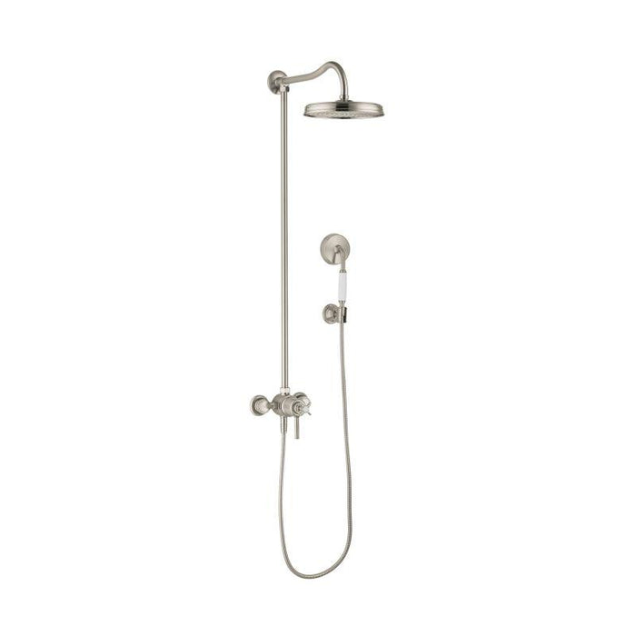 Axor Montreux Showerpipe Shower System with 63" Hose Handshower Holder Shower Head and Handshower in Brushed Nickel