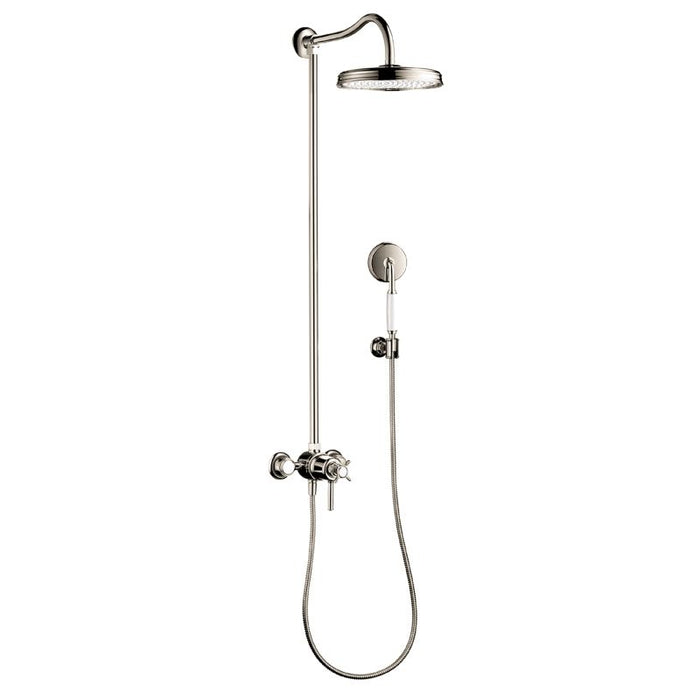 Axor Montreux Showerpipe Shower System with 63" Hose Handshower Holder Shower Head and Handshower in Polished Nickel