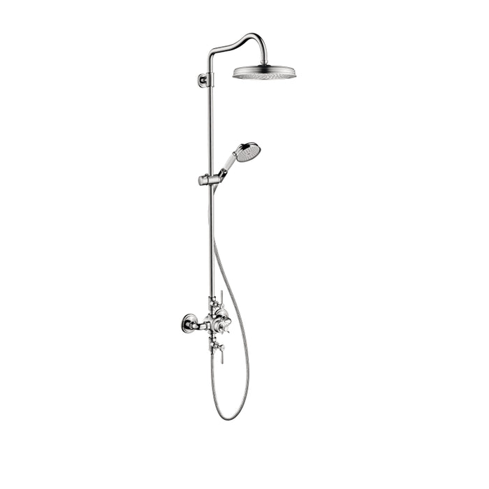 Axor Montreux Thermostatic Shower System with Shower Head Hand Shower Shower Arm Hose Valve Trim and Rough-In Valve in Chrome