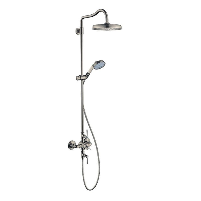 Axor Montreux Thermostatic Shower System with Shower Head Hand Shower Shower Arm Hose Valve Trim and Rough-In Valve in Brushed Nickel