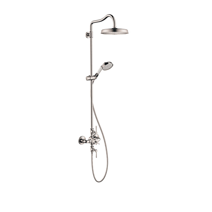 Axor Montreux Thermostatic Shower System with Shower Head Hand Shower Shower Arm Hose Valve Trim and Rough-In Valve in Polished Nickel