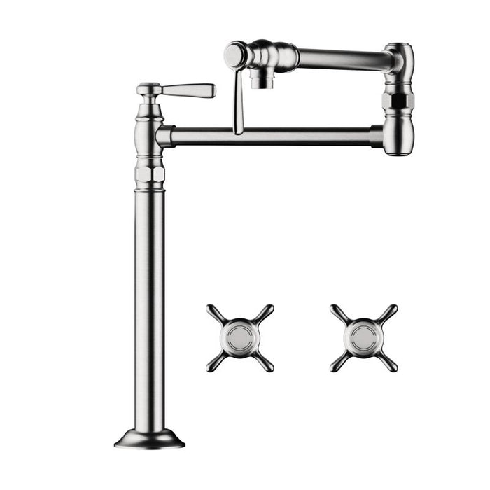 Axor Montreux Deck Mounted Double-Jointed Pot Filler with 21-3/16" Spout Reach Includes Cross and Lever Handles in Polished Nickel