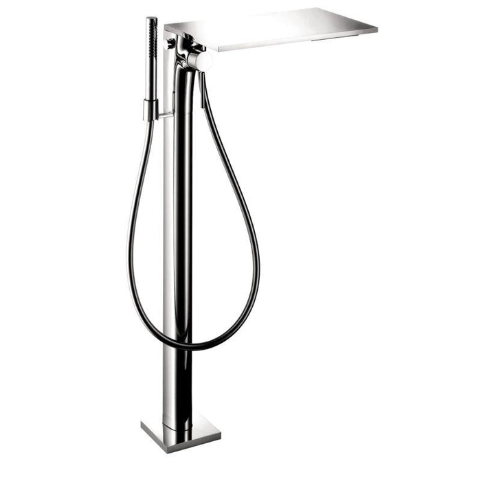 Axor Massaud Tub Filler Faucet Free Standing with Diverter 2.5 GPM Multi Function Hand Shower 49" Techniflex Hose Non Diverter Tub Spout and Shelf Less Valve