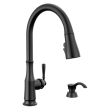 Load image into Gallery viewer, Delta Capertee: Single Handle Pull-Down Kitchen Faucet with Soap Dispenser and ShieldSpray Technology
