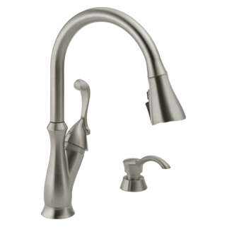Delta Arabella: Single Handle Pull-Down Kitchen Faucet with Soap Dispenser and ShieldSpray