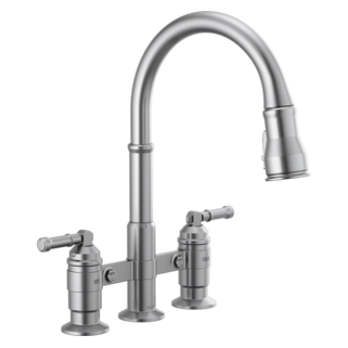 Delta Broderick: Two Handle Pull-Down Bridge Kitchen Faucet