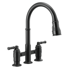 Load image into Gallery viewer, Delta Broderick: Two Handle Pull-Down Bridge Kitchen Faucet
