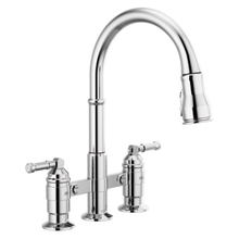 Load image into Gallery viewer, Delta Broderick: Two Handle Pull-Down Bridge Kitchen Faucet
