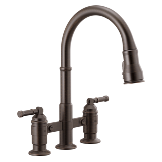 Delta Broderick: Two Handle Pull-Down Bridge Kitchen Faucet