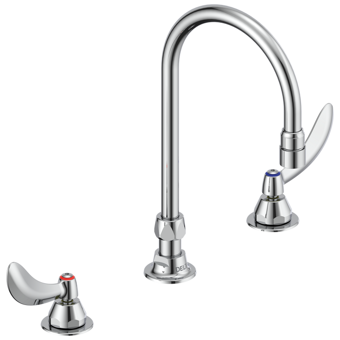 Delta Commercial 23C6: Two Handle Widespread Bathroom Faucet with Gooseneck Spout - Less Pop-Up