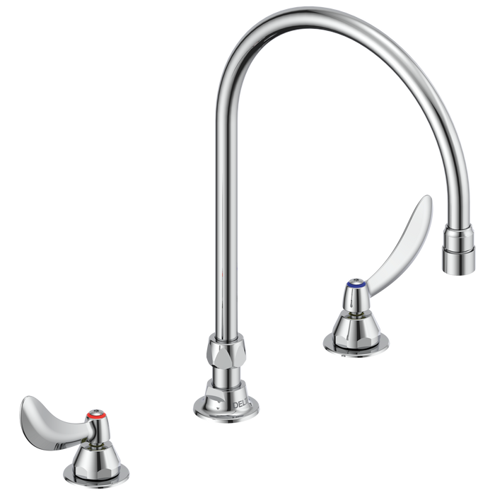 Delta Commercial 23C6: Two Handle Widespread Bathroom Faucet with Gooseneck Spout - Less Pop-Up