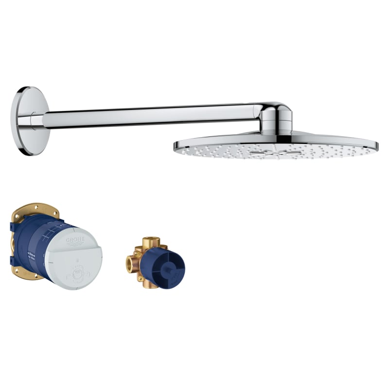 Grohe 26502 Rainshower 1.75 GPM Multi Function Round Shower Head with Shower Arm, Flange, and Rough-In Set