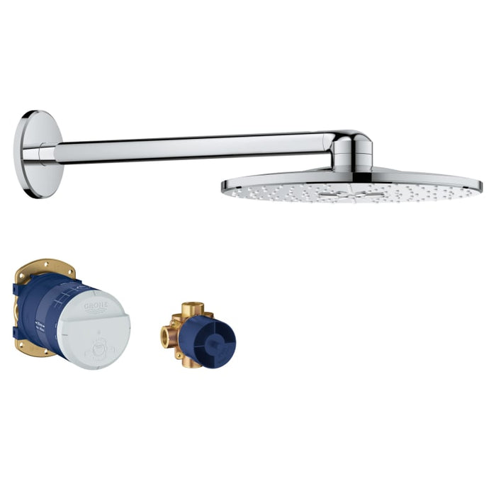 Grohe Rainshower 1.75 GPM Multi Function Round Shower Head with Shower Arm, Flange, and Rough-In Set