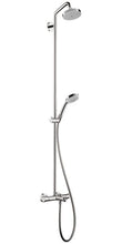 Load image into Gallery viewer, Hansgrohe 27143001 Croma Green Showerpipe Shower System with Tub Spout, Multi-Function Hand Shower in Chrome
