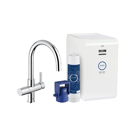 Grohe 31251-PARANT Blue 16 Inch Single Hole Deck Mounted Kitchen Faucet with Chilled & Sparkling Starter kit