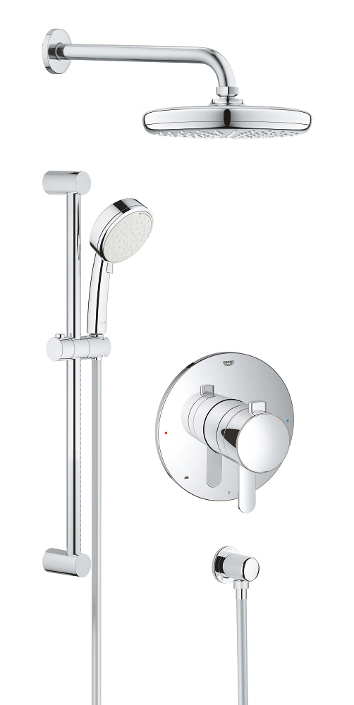 Grohe 35051001 Europlus Shower Trim Package with Single Function Rain Shower Head, Hand Shower, Shower Arm, Flange and 24 Inch Slide Bar