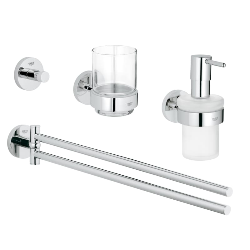 Grohe 40846001 Essentials Bathroom Package with Towel Bar Robe Hook Tumbler and Soap Dispenser