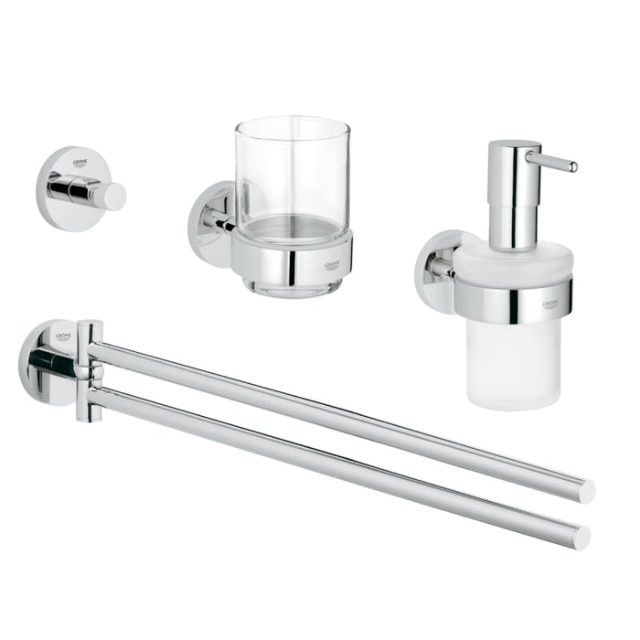 Grohe Essentials Bathroom Package with Towel Bar Robe Hook Tumbler and Soap Dispenser