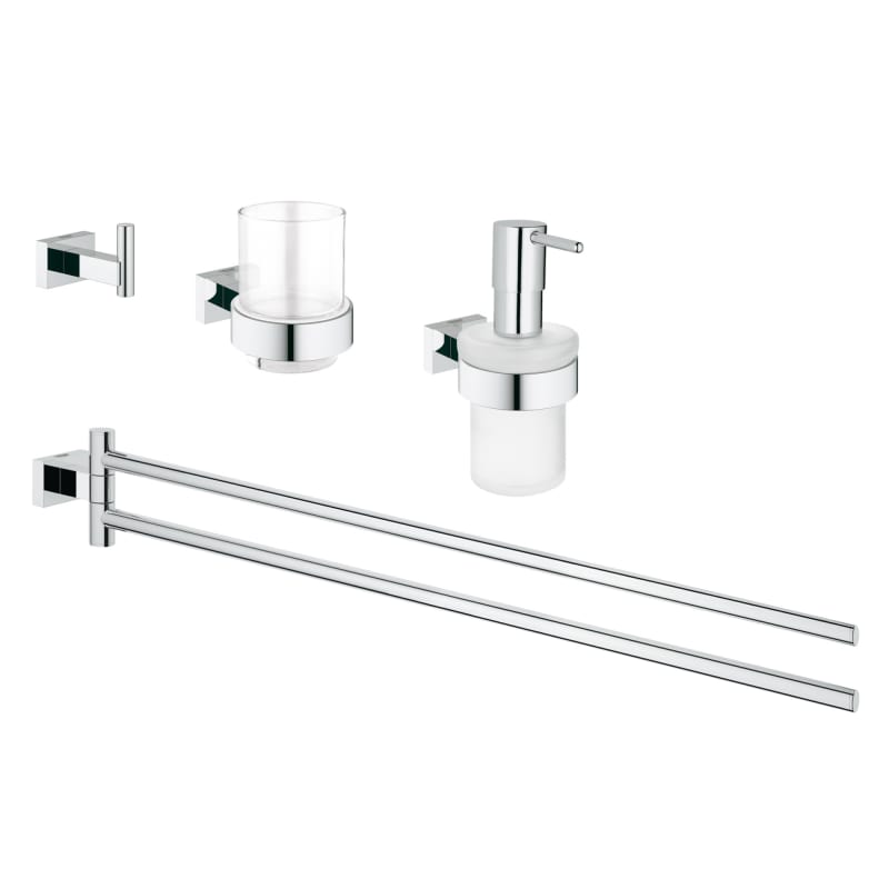 Grohe 40847001 Essentials 4 Piece Bathroom Package with Towel Bar Robe Hook Tumbler