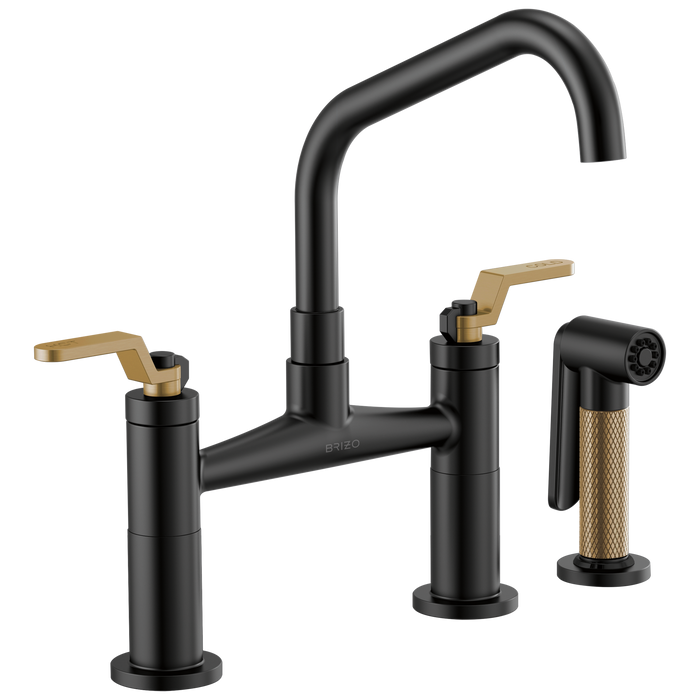 Brizo Litze: Bridge Faucet with Angled Spout and Industrial Handle