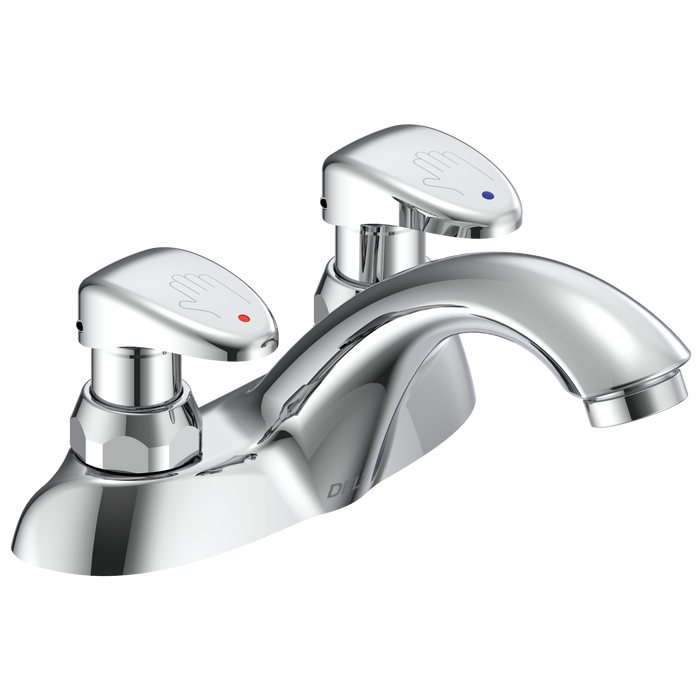 Delta Commercial 86T: Two Handle Metering Slow-Close Bathroom Faucet