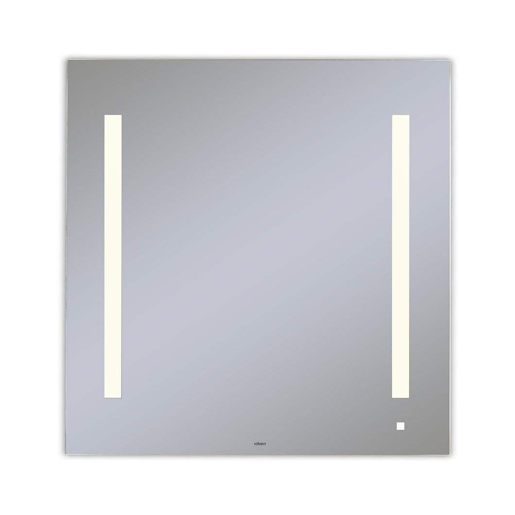 AiO 29-1/8" x 29-7/8" x 1-1/2" lighted mirror with LUM lighting at 2700 kelvin temperature (warm light), dimmable, USB charging ports and OM Audio