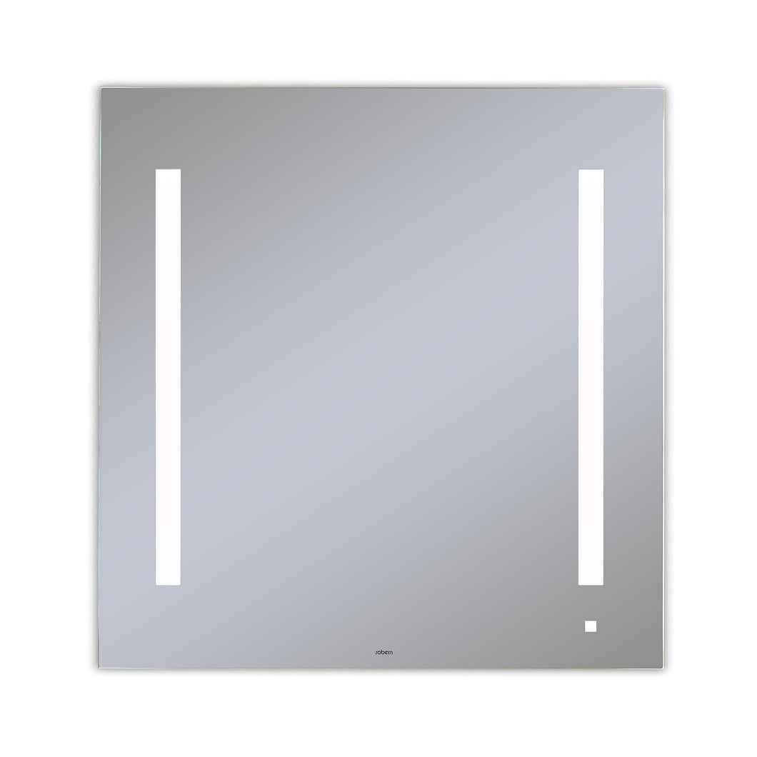 AiO 29-1/8" x 29-7/8" x 1-1/2" lighted mirror with LUM lighting at 4000 kelvin temperature (cool light), dimmable and USB charging ports